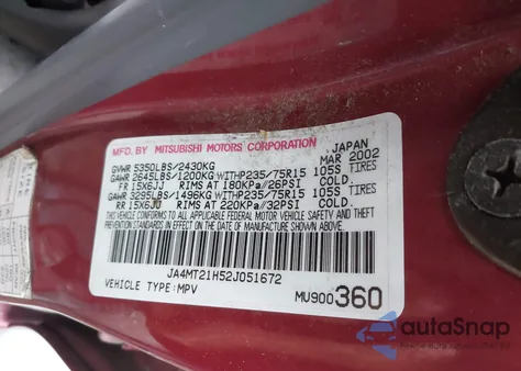 2002 Mitsubishi Montero Sport Es/Ls z USA, uszkodzony, nr VIN JA4MT21H52J051672